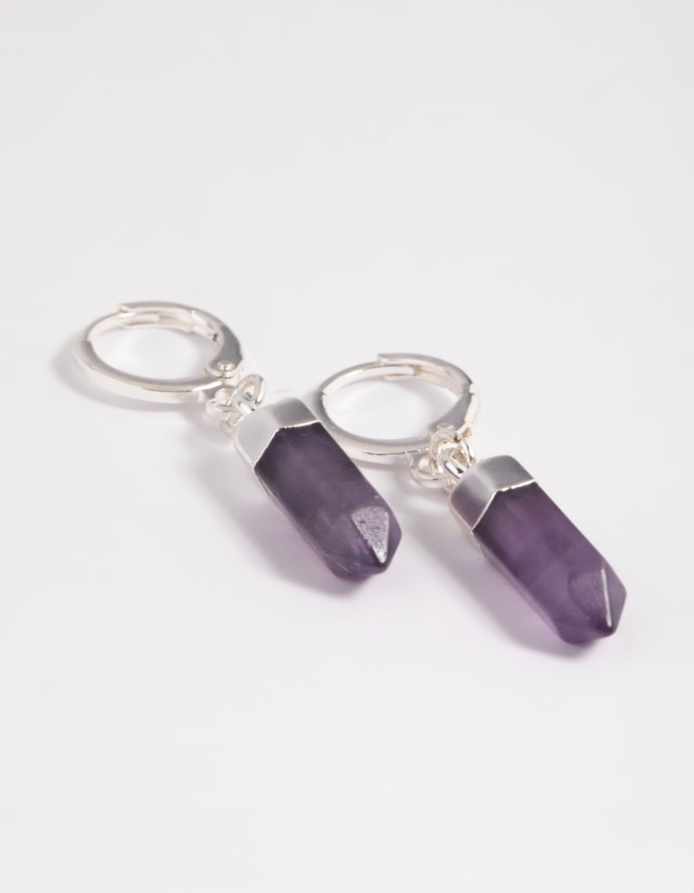 Purple Amethyst Shard Huggie-Hoop Earrings