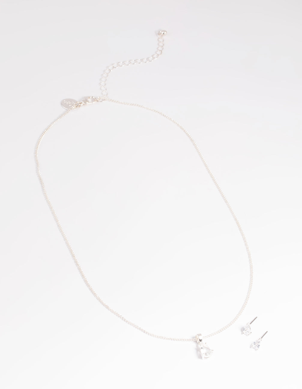 Silver Pear Solitaire Earrings & Necklace Giftbox