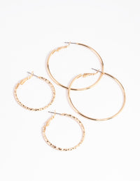 Gold Textured Hoop Earring Set - link has visual effect only