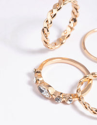 Gold Diamante Twisted Ring Stack 4-Pack - link has visual effect only
