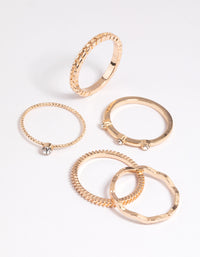 Gold Textured Diamante Ring Stack 5-Pack - link has visual effect only