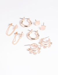 Rose Quartz Hoop Chain Earring Stack Pack - link has visual effect only