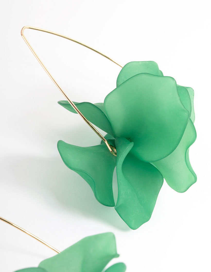 Green Frosted Flower Drop Earrings
