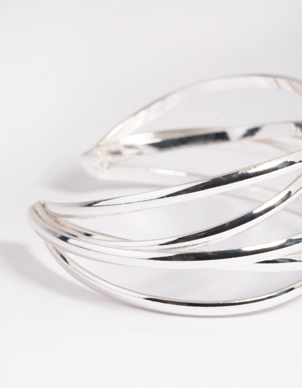Silver Cross Over Cuff Bracelet