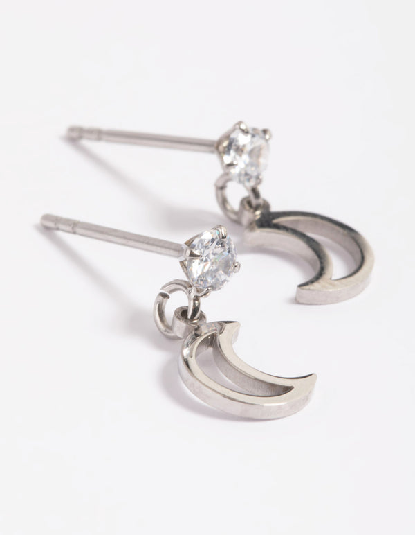 Surgical Steel Cubic Zirconia Moon Drop Earrings
