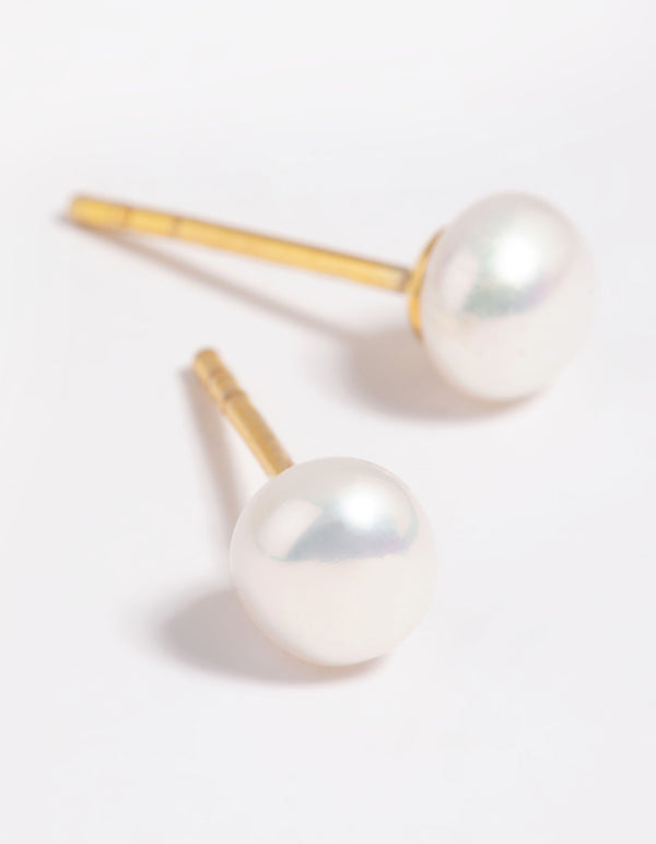 Gold Plated Sterling Silver Freshwater Pearl Stud Earrings