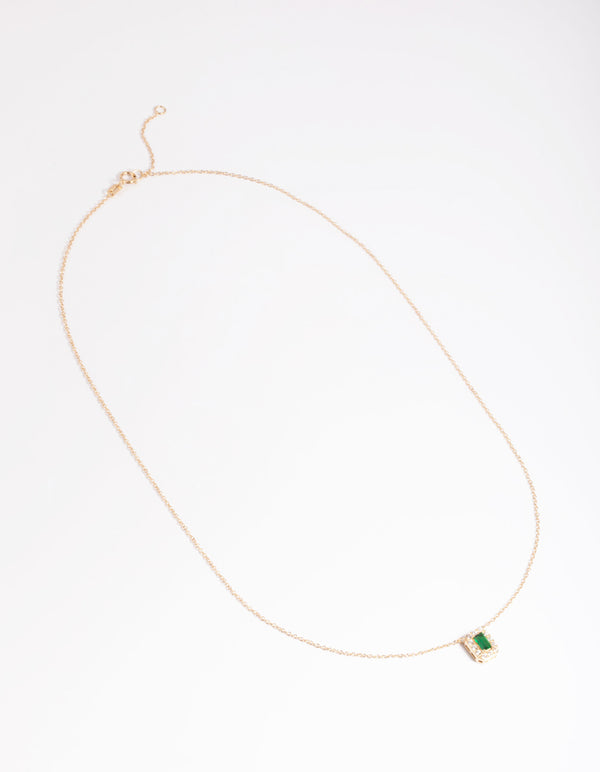 Gold Plated Sterling Silver Green Baguette Necklace