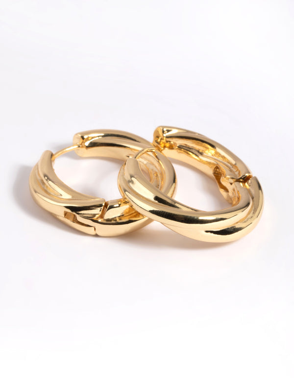 Gold Plated Chunky Molten Huggie Hoop Earrings