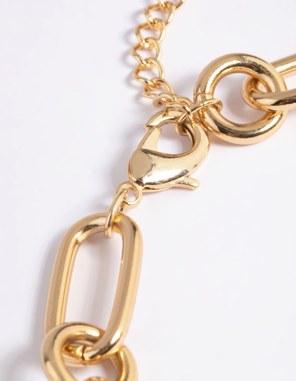 Gold Plated Rectangle Link Necklace