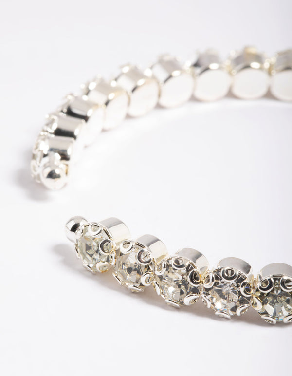 Silver Round Diamante Open Wrist Cuff