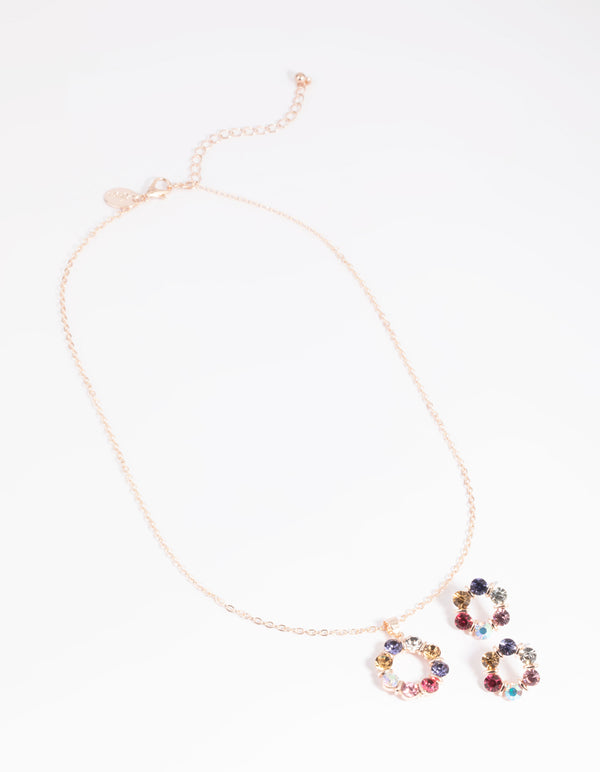 Rose Gold Circle Stone Necklace & Earrings Set