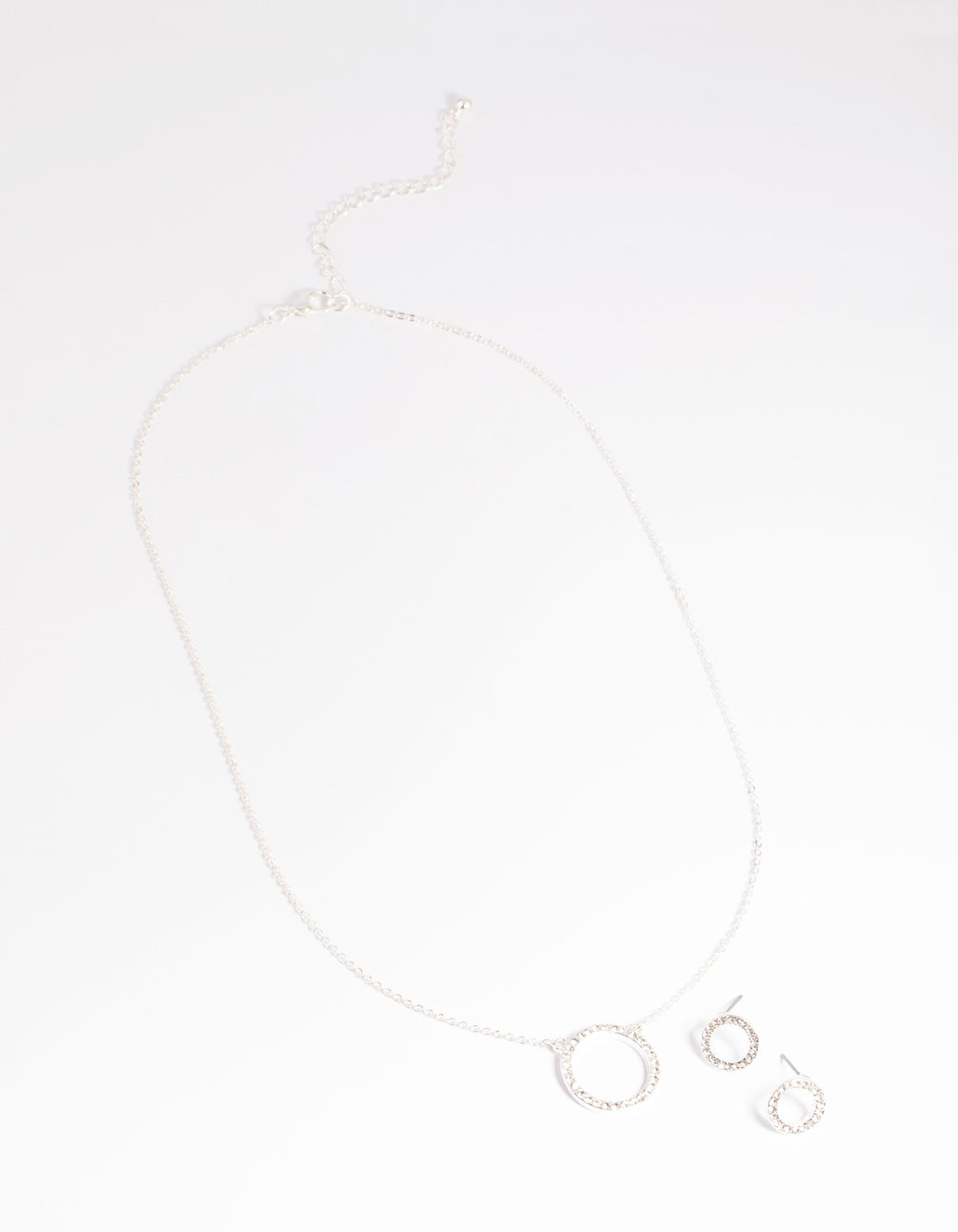 Silver Circle Diamante Necklace & Earrings Set
