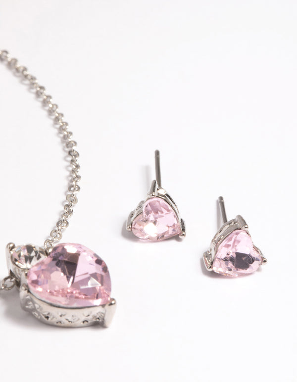 Pink Heart Necklace & Earrings Set