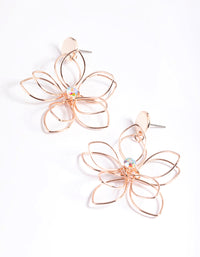 Rose Gold Pink Crystal Large Wire Flower Drop Earrings - link has visual effect only