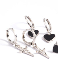 Silver Heart Flame Earring Stack Pack - link has visual effect only