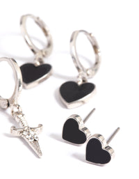 Silver Heart Flame Earring Stack Pack - link has visual effect only