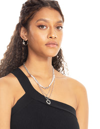 Silver Pearl Heart Star Layered Necklace - link has visual effect only