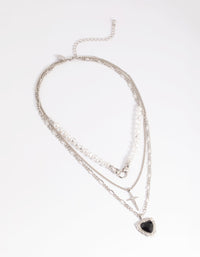 Rhodium Pearl Heart Star Layered Necklace - link has visual effect only