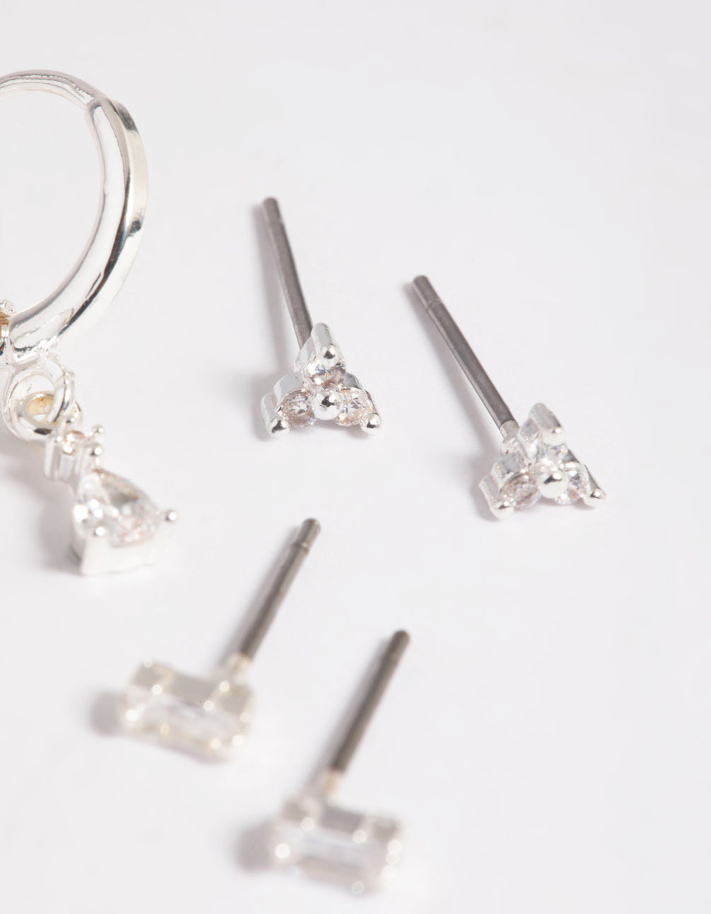 Silver Plated Brass  Pear Huggie Hoop Earring Stack 6-Pack