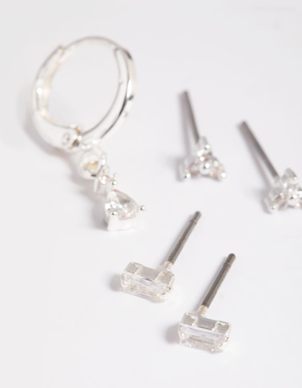 Silver Plated Brass  Pear Huggie Hoop Earring Stack 6-Pack