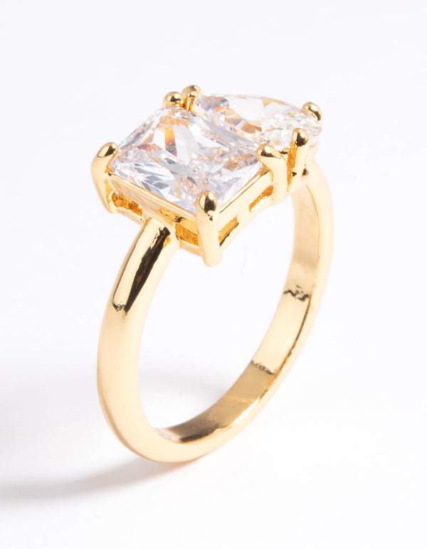 Gold Plated Cubic Zirconia Emerald Cut Ring