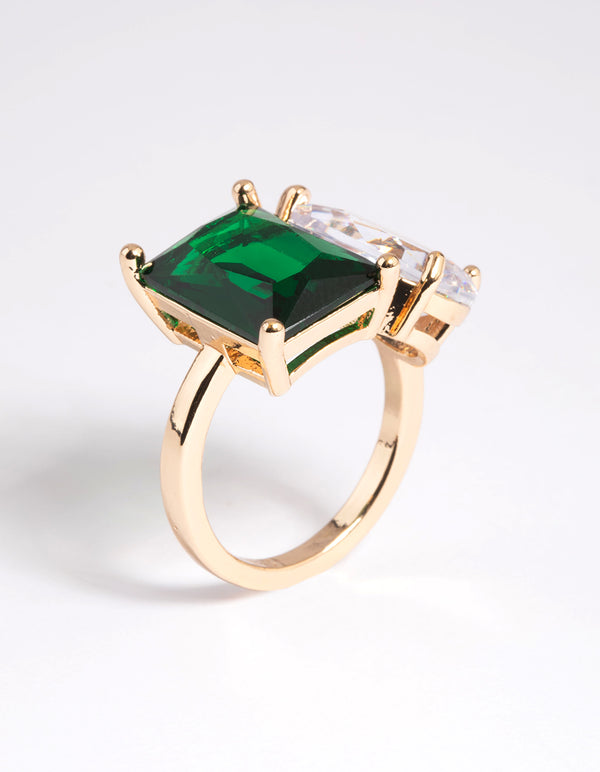 Rhodium Cubic Zirconia Green Statement Ring