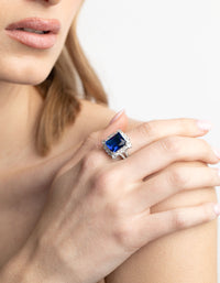 Silver Blue Cubic Zirconia Asscher Ring - link has visual effect only