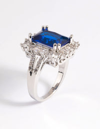Silver Blue Cubic Zirconia Asscher Ring - link has visual effect only