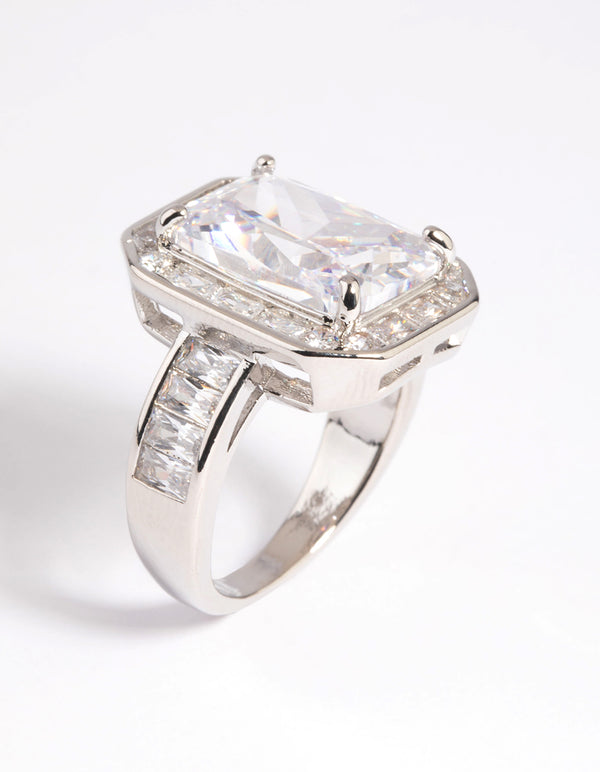 Silver Cubic Zirconia Emerald Cut Ring