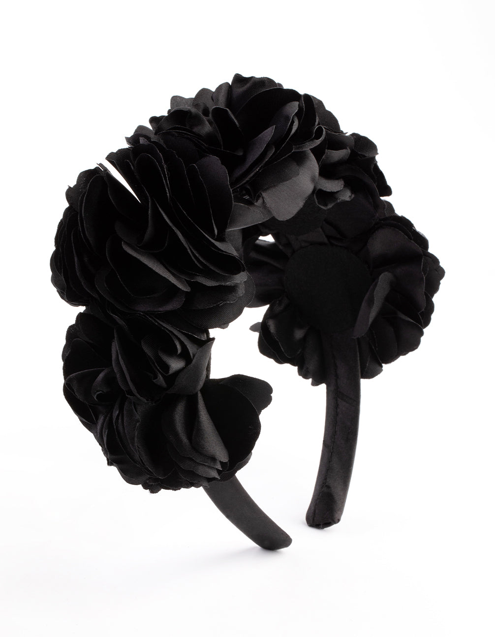 Black Satin Flower Veil Headband