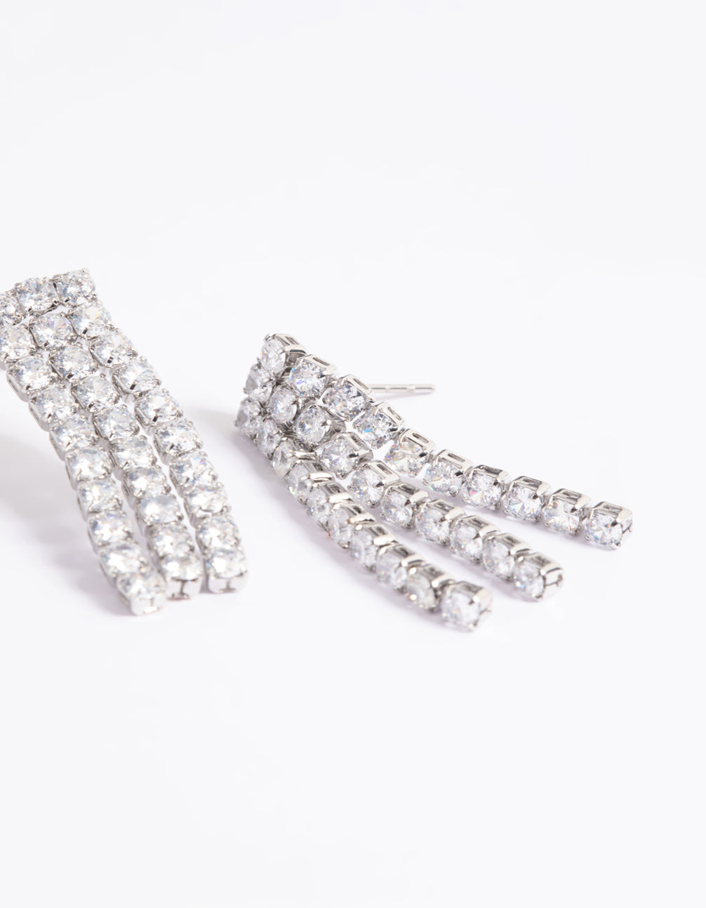 Silver Three Row Drop Earrings