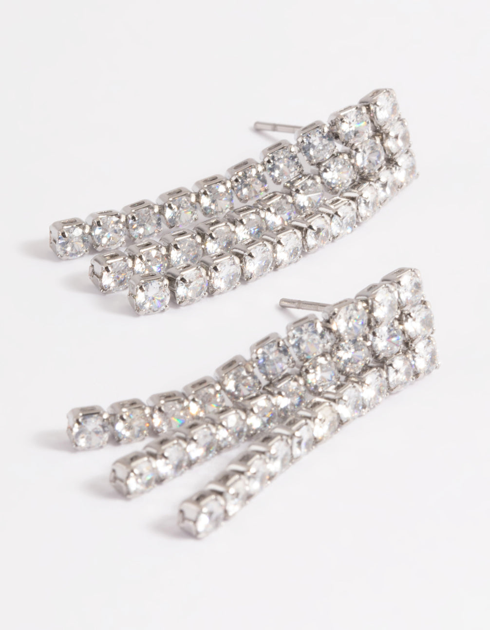 Silver Three Row Drop Earrings