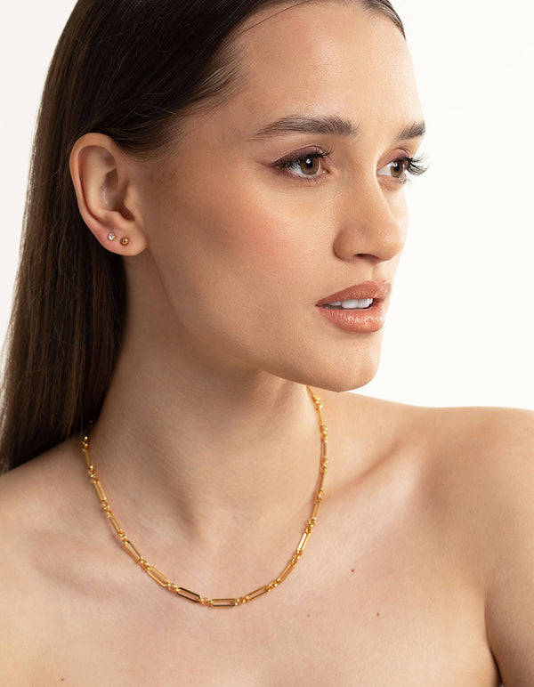 Waterproof Gold Plated Stainless Steel Cubic Zirconia Plain Stud Earrings Pack