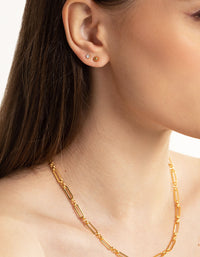 Waterproof Gold Plated Stainless Steel Cubic Zirconia Plain Stud Earrings Pack - link has visual effect only