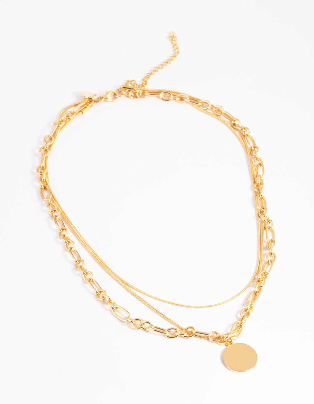 Waterproof Gold Plated Stainless Steel Oval Chunky Disc Layered Necklace