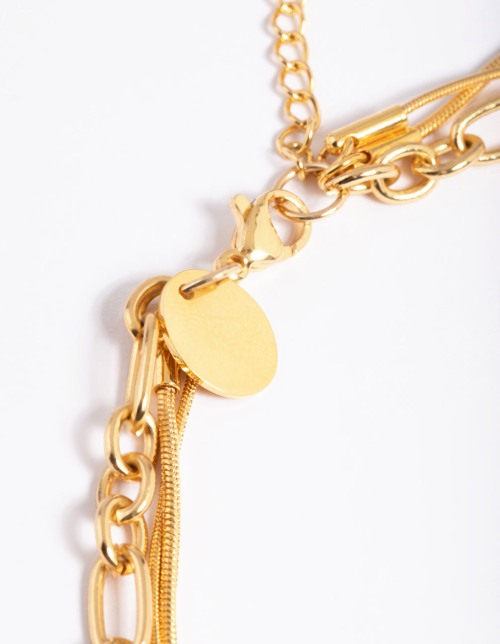 Waterproof Gold Plated Stainless Steel Oval Chunky Disc Layered Necklace