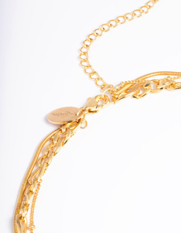 Waterproof Gold Plated Stainless Steel Heart & Freshwater Pearl Layered Necklace