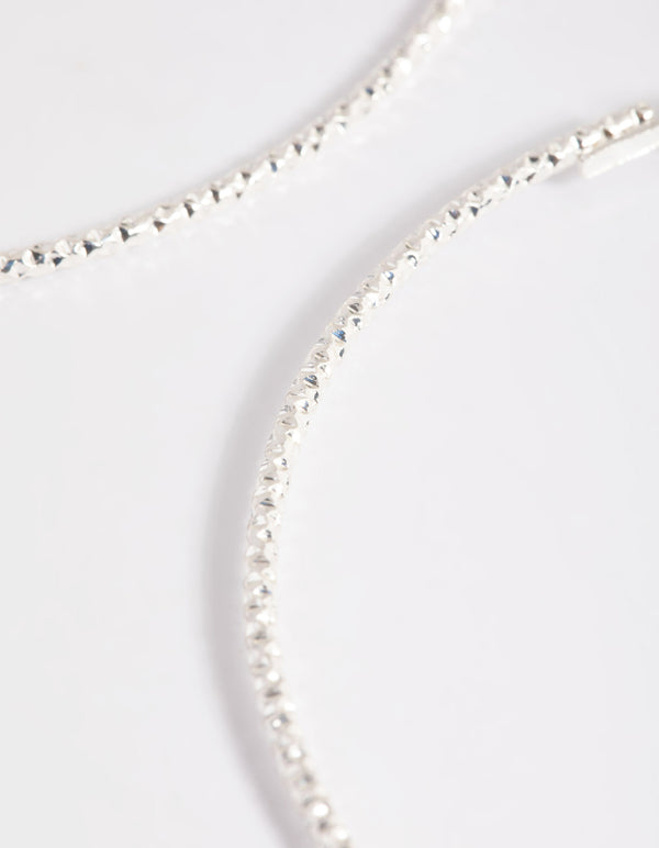 Silver 70mm Facet Textured Hoop Earrings