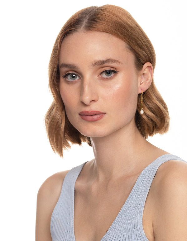 Gold Plated Sterling Silver Freshwater Pearl Threader Earrings