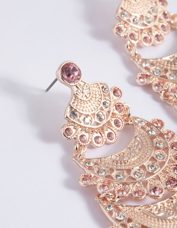 Rose Gold Boho Triple Circle Drop Earrings