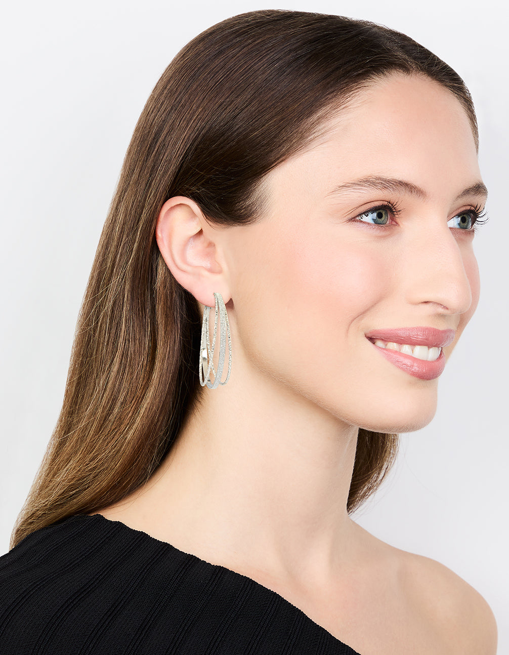 Silver Textured Split Glitter Hoop Earrings