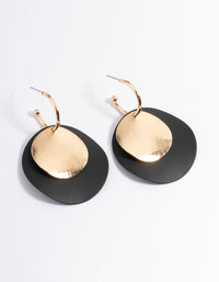 Gold & Black Large Double Disc Huggie Earrings - link has visual effect only