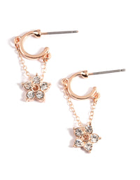 Rose Gold Diamante Flower Chain Huggie Earrings - link has visual effect only