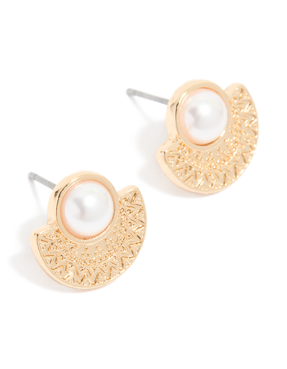 Gold Pearl Etched Stud Earrings