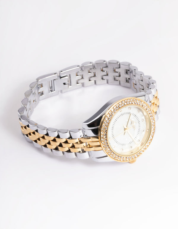 Mixed Metal Two Tone Diamante Watch