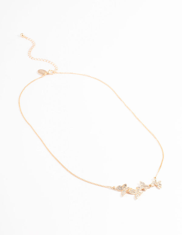 Gold Diamante Butterfly Necklace