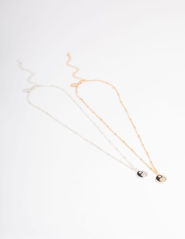 Mixed Metal Diamante Yin & Yang Necklace Pack