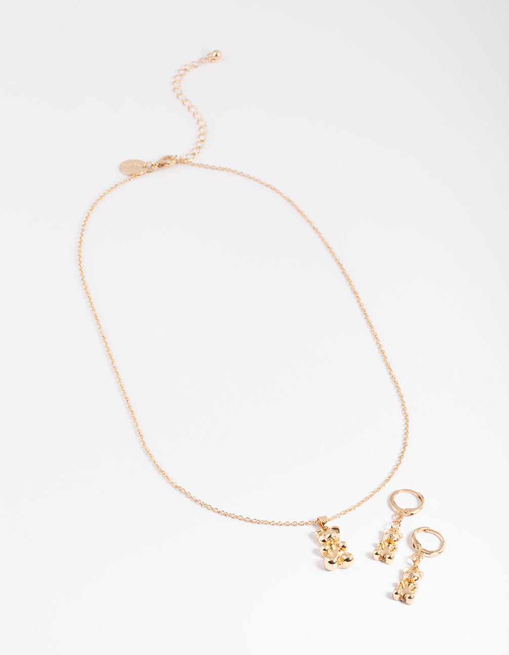 Gold Gummy Bear Necklace & Huggie Earrings