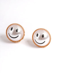 Gold Pearl Smiley Stud Earrings - link has visual effect only