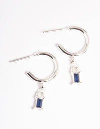 Silver Blue Stone Drop Huggie Earrings - link has visual effect only